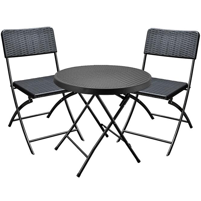 Vrtni set okrugli stol + 2 stolice crna