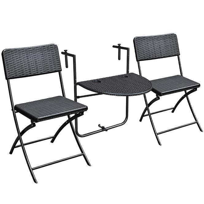 Balkonski set stol + 2 stolice crna